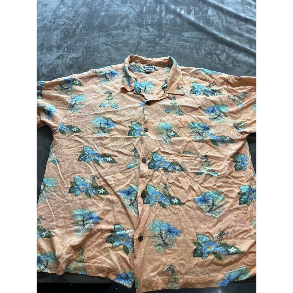 Hawaiian Tropic‎ short Sleeve button shirt XXL peach floral
